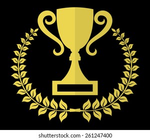 Trophy with laurel wreath vector icon