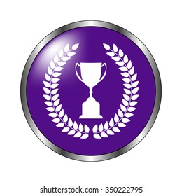 Trophy with Laurel Wreath - vector icon; violet button