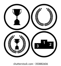 Trophy with Laurel Wreath - vector icon, set