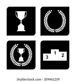 Trophy with Laurel Wreath  - vector icon; set