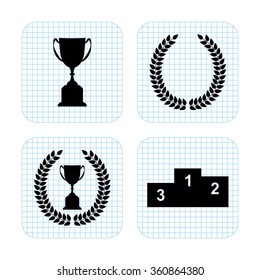 Trophy with Laurel Wreath  - vector icon; set