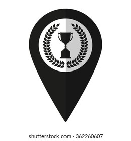 Trophy with Laurel Wreath - vector icon;  black map pointer