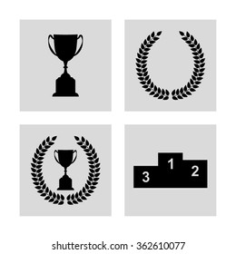 Trophy with Laurel Wreath - vector  icon; set