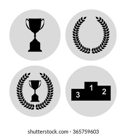 Trophy with Laurel Wreath  - vector icon; set