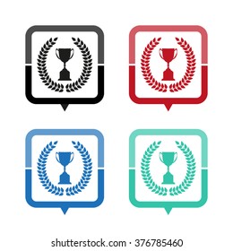Trophy with Laurel Wreath - vector icon; map pointer;  message bubble
