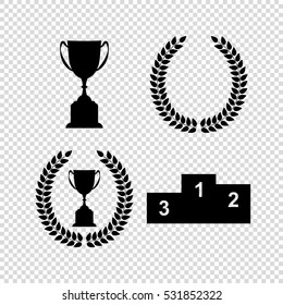 Trophy with Laurel Wreath -  vector icon; set