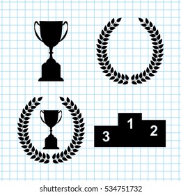 Trophy with Laurel Wreath  - vector icon; set
