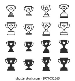 Trophy line and glyph icon set. Simple outline and solid style for app and web design element. Winner, award, cup, champ, contest, won concept. Vector illustration isolated on white background. EPS 10
