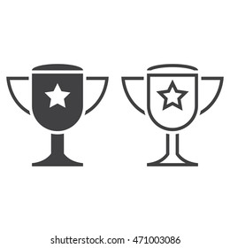trophy line icon, award cup outline and solid vector sign, linear and full pictogram isolated on white, logo illustration