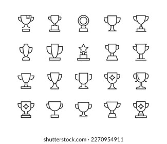 trophy line icon set with editable stroke. Outline collection of vector objects. Premium icon pack