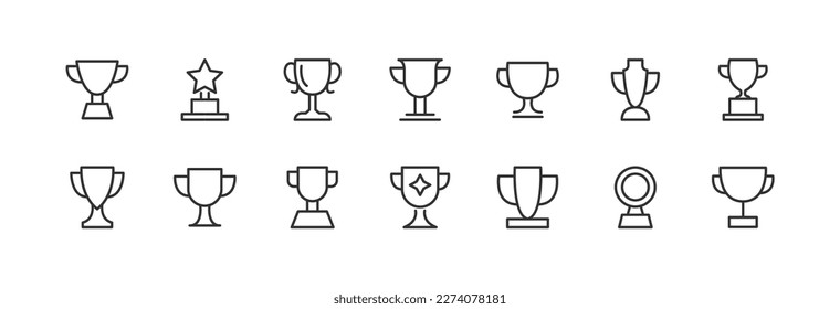 trophy line icon set with editable stroke. Outline collection of vector objects. Premium icon pack