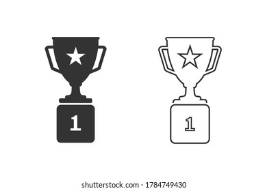Icono de línea de trofeo establecido en estilo plano de moda aislado en fondo gris. Símbolo de premio para el diseño de su sitio web, logotipo, aplicación, interfaz de usuario. Ilustración del vector