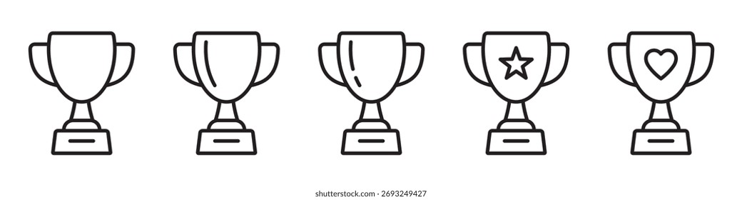 Conjunto de iconos de línea de trofeo: símbolos de victoria y copa de premio.