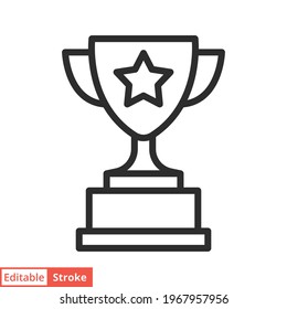 Trophy line icon. Simple outline style for app and web design element. Winner, award, cup, champ, contest, prize, won concept. Vector illustration isolated on white background. Editable stroke EPS 10.