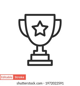 Trophy line icon. Simple outline style for app and web design element. Winner, award, cup, champ, contest, prize, won concept. Vector illustration isolated on white background. Editable stroke EPS 10.