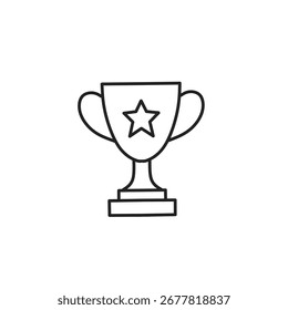 Icono de línea de trofeo con símbolo de estrella, adecuado para la victoria, premios, logros y éxito. 