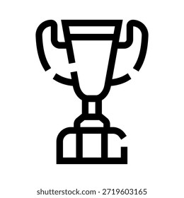 Ícone de linha de troféu simbolizando conquista, vitória, campeonato e excelência em esportes ou negócios, com um design preto simples em um fundo branco