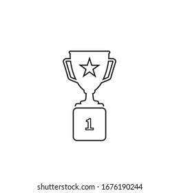 Icono de línea trofeo en estilo plano moderno aislado en fondo gris. Símbolo de premio para el diseño de su sitio web, logotipo, aplicación, UI. Ilustración del vector