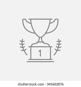 Icono de línea de trofeo para web, móvil e infografía. Icono de gris oscuro vectorial aislado en fondo gris claro.