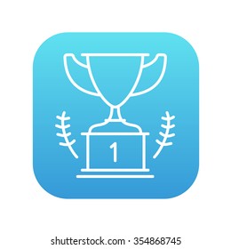 Trophy line icon for web, mobile and infographics. Vector white icon on the blue gradient square with rounded corners isolated on white background.
