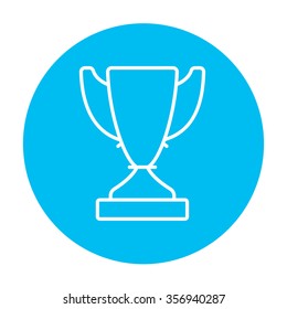 Trophy line icon for web, mobile and infographics. Vector white icon on the light blue circle isolated on white background.