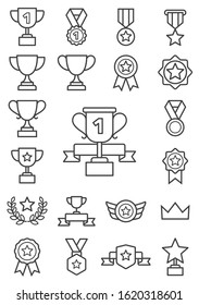 Trophy line icons. Vector illustrations.