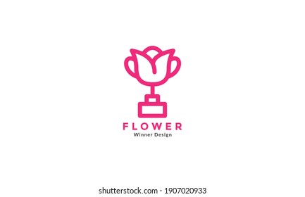 trophy line with  rose flower logo symbol icon vector graphic design illustration