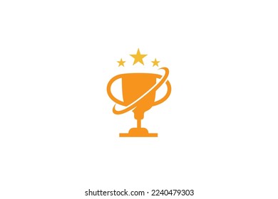 Trophy logo for champion in yellow color in flat design