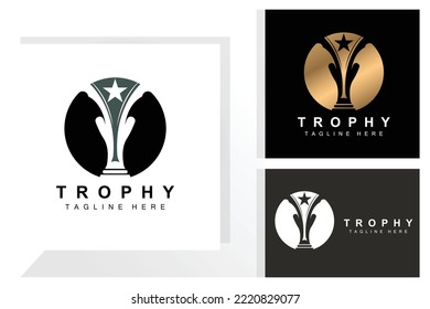 Trophy Logo Design, Award Winner Championship Trophy Vector, Success Brand