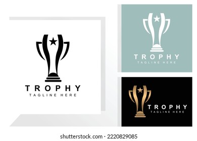 Trophy Logo Design, Award Winner Championship Trophy Vector, Success Brand