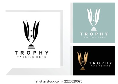 Trophy Logo Design, Award Winner Championship Trophy Vector, Success Brand