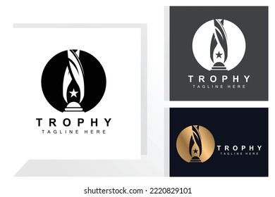 Trophy Logo Design, Award Winner Championship Trophy Vector, Success Brand