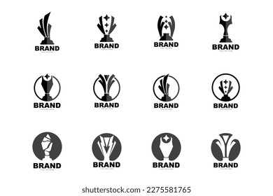 Trophy Logo Design, Award Winner Championship Trophy Vector, Success Brand