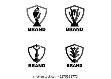 Trophäe Logo-Design, Trophäe-Vektorgrafik der Sieger-Meisterschaft, Erfolgsmarke