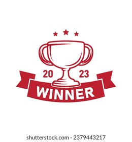 Plantilla de diseño de logotipo de trofeo. Ganador del año. Icono del logo de la Champions Trophy. Vector e ilustración.