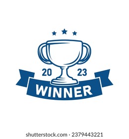 Design-Vorlage für tropfisches Logo. Gewinner des Jahres. Champions Trophäe Logo Symbol. Vektorgrafik und Illustration.