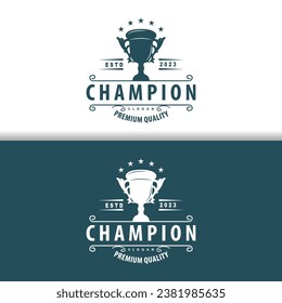 Trophy Logo, Sports Tournament Championship Cup Design. Minimalist Antique Victory Award