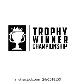 Trophy Logo, Sports Tournament Championship Cup Design. Minimalist Antique Victory Award