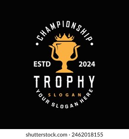 Trophy Logo, Sports Tournament Championship Cup Design. Minimalist Antique Victory Award