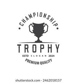 Trophy Logo, Sports Tournament Championship Cup Design. Minimalist Antique Victory Award