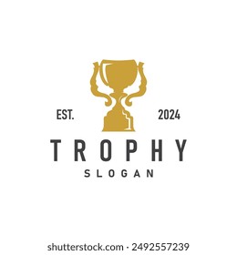 Trophy Logo, Sports Tournament Championship Cup Design. Minimalist Antique Victory Award