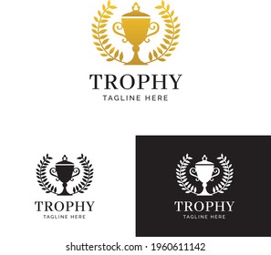 Trophy Logo Template with stars and wreath, award prize champion winner