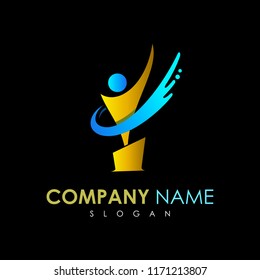 Trophy logos and people with a simple look