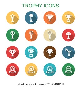 trophy long shadow icons, flat vector symbols