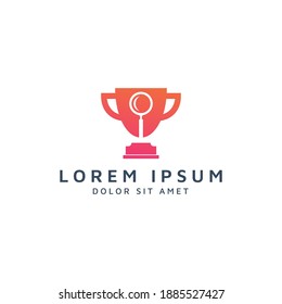 trophy and magnifying glass, negative space logo design