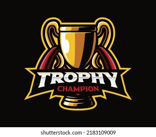 Trophy mascot logo design. Gaming or sports tournament trophy vector illustration. Logo illustration for mascot or symbol and identity, emblem sports or e-sports gaming team