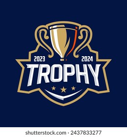 Trophy Mascot Logo Design with Modern illustration Concept Style for Badge, Emblem and T-Shirt Printing. Trophy Badge illustration for Sport Team. Vector Template