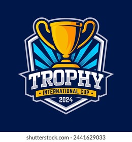 Trophy Mascot Logo Design with Modern illustration Concept Style for Badge, Emblem and T-Shirt Printing. Trophy Badge illustration for Sport Team. Vector Template