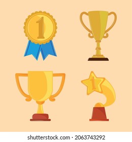 trophy and medal first place, set