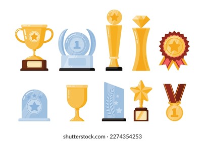 Trophy And Medal Rewards For Winner, Success And Championship, Vector, Illustration